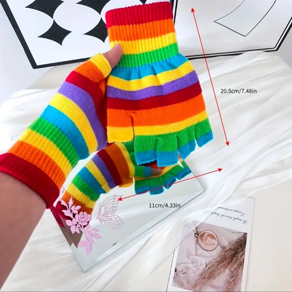 Glove’s 1 pair NEW Rainbow Colors Half Finger Gloves
